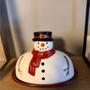 Festive Snowman Cookie Jar - Red and Black